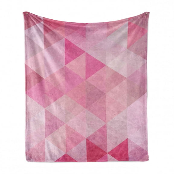 Pink Soft Flannel Fleece Throw Blanket, Abstract Vintage Triangles Mosaic Grid Style Graphic Pattern Design Image Print, Cozy Plush for Indoor and Outdoor Use, 50" x 60", Pink, by Ambesonne