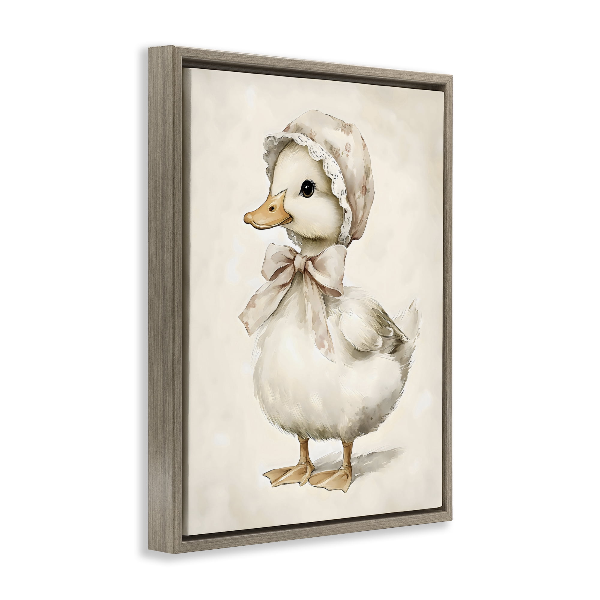 Stupell Industries Duck Wearing Bonnet Brown Framed Floater Canvas Wall Art, design by Arlington Prints