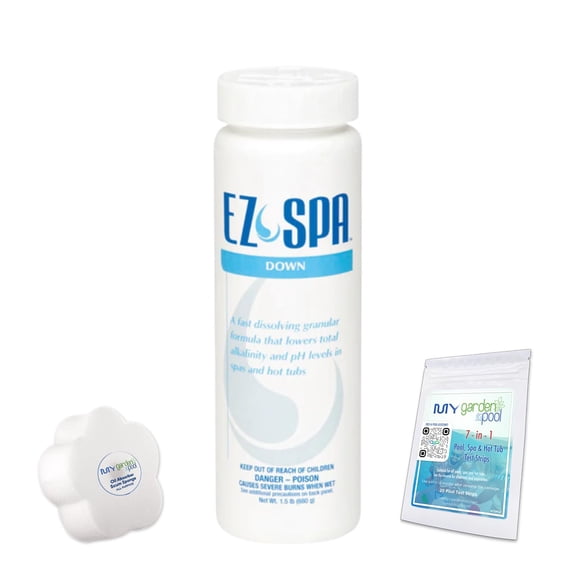 API Ez Spa Down 1.5lb - EZSD1.5 with My Garden Pool 20 Ct. Test Strips & Scum Sponge Oil-Absorbing Sponge for Hot Tubs and Pools & Pool-IQ, Smart Pool AI Assistant!
