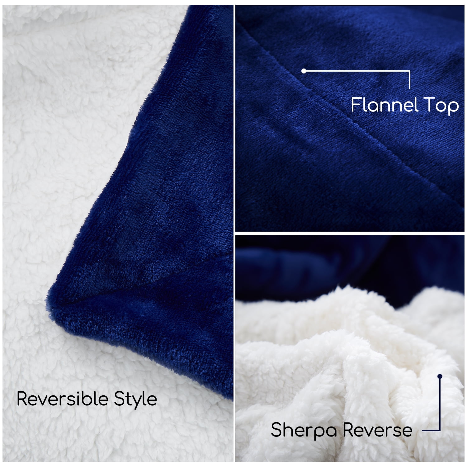 JML Bedding Sherpa Fleece Blanket Twin,Navy Warm Reversible Plush Fleece Couch Bed Blanket