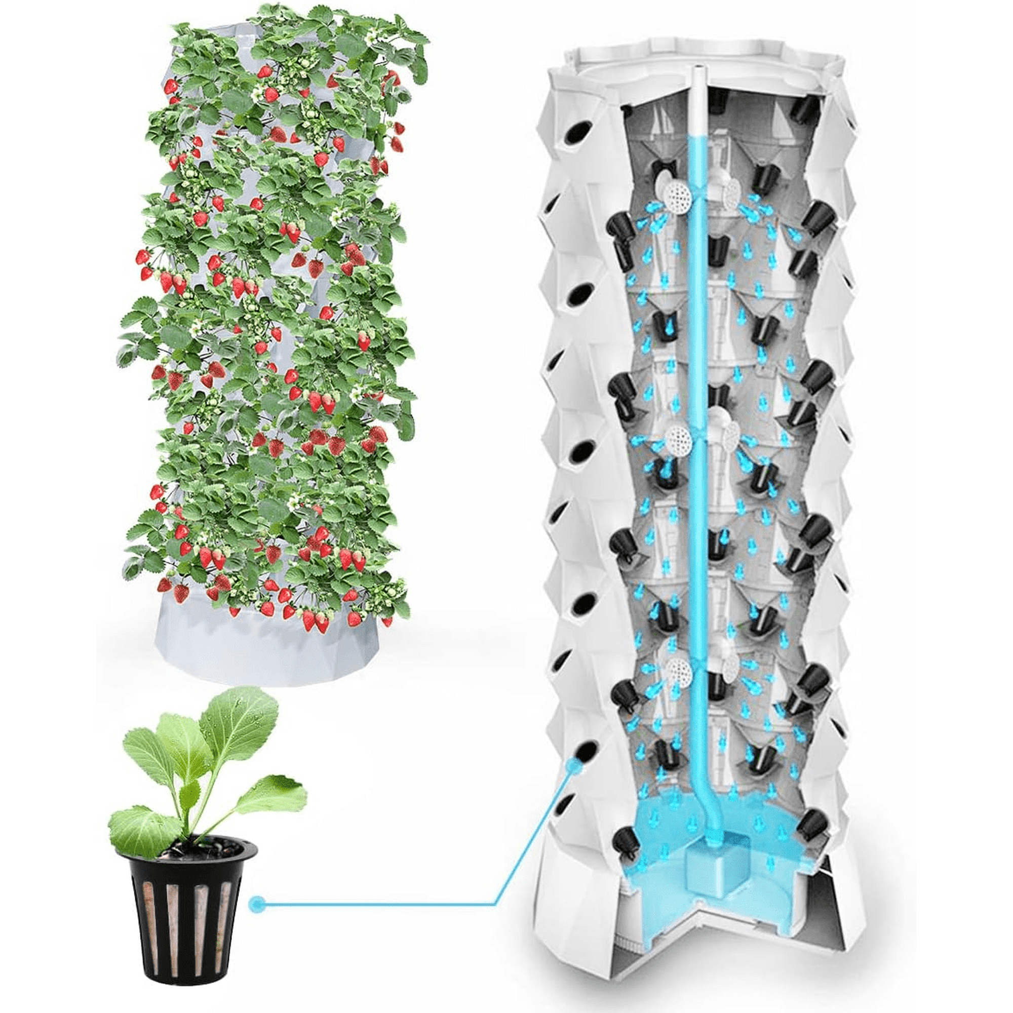 Hydroponics Tower Growing System, 10 Layer 80 Pods Hydroponics Farm Equipment Aeroponic for Indoor Herbs, Fruits and Vegetables with Hydrating Pump Timer Adapter