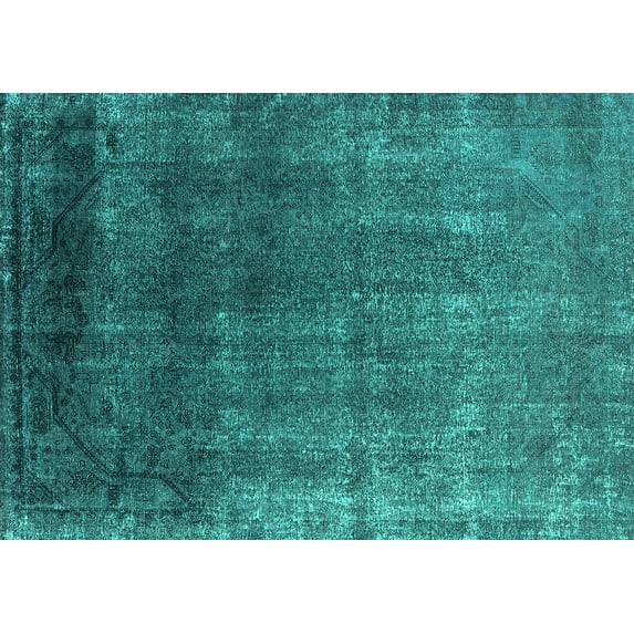 Ahgly Company Machine Washable Indoor Rectangle Oriental Turquoise Blue Industrial Area Rugs, 5' x 7'