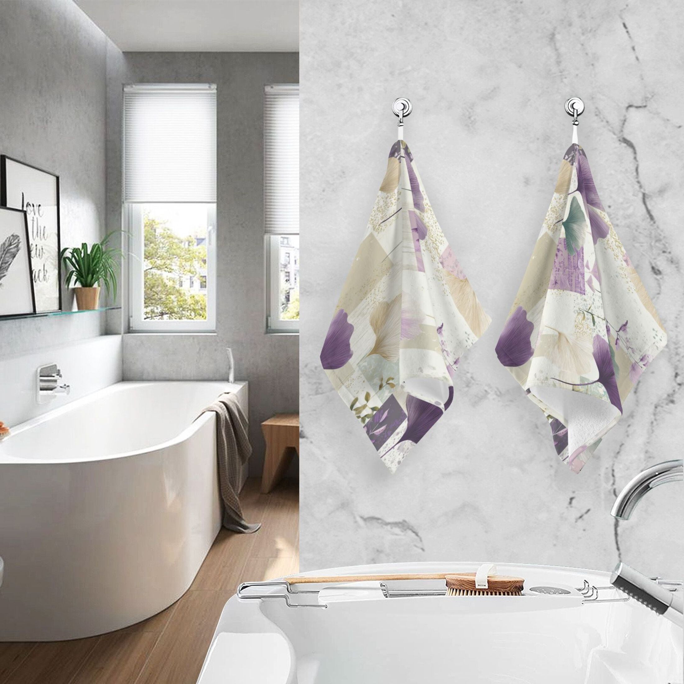 2 Pcs Hand Towels Sets Ginkgo Leaves and Petals Cotton Towel Set Absorbent Face Towel for Bathroom Kitchen Shower Hotel Decor