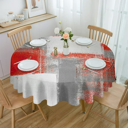 

Red Grey White Oil Painting Abstract Geometric Round Waterproof Tablecloth Home Decorative Table Cover Party Dining Table Cloth