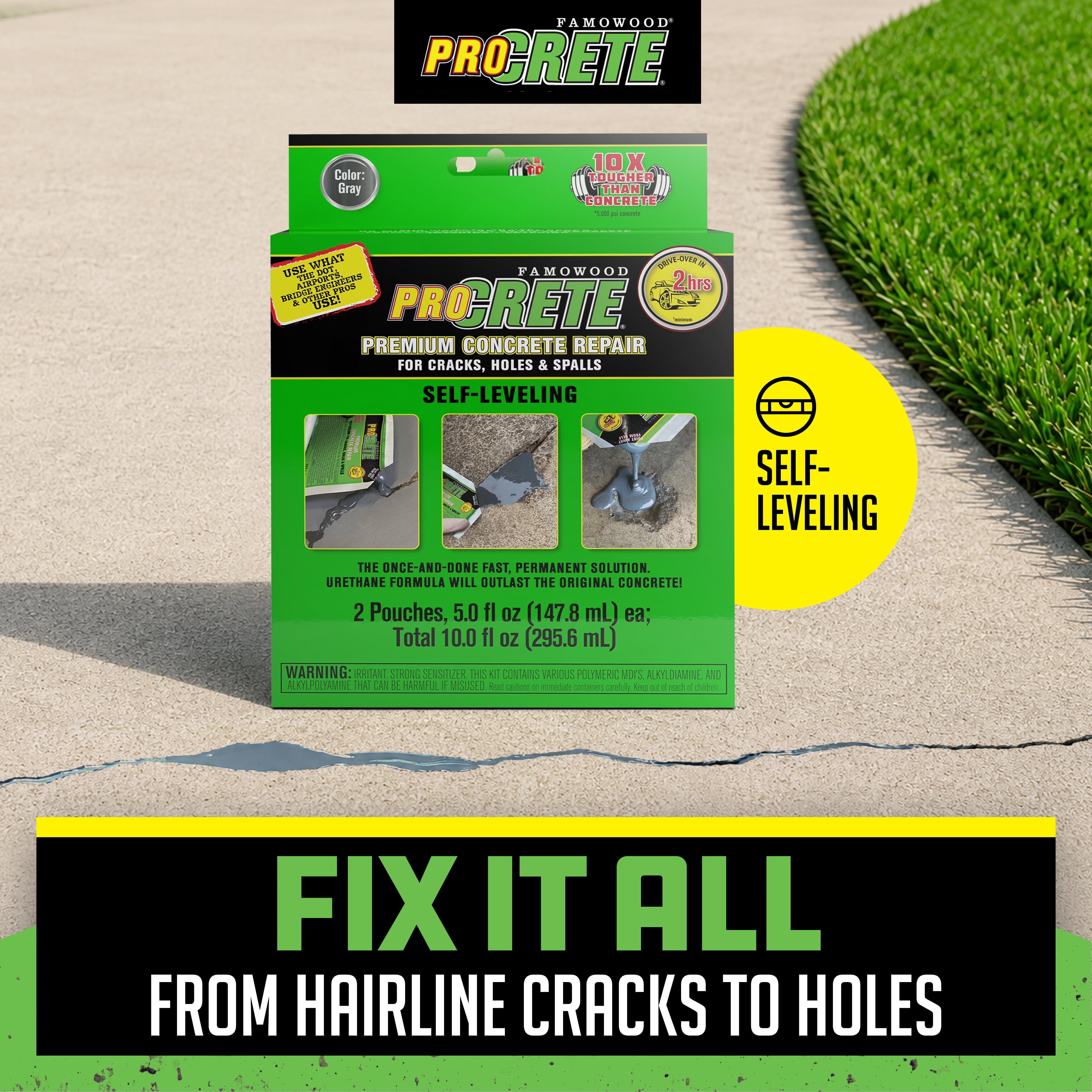 ProCRETE Premium Concrete Repair, Self Leveling, 5oz 2pack (10oz total), Gray