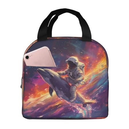 Insulated Lunch Bag for Women Men - Astronaut Dolphin Leakproof Cooler Lunch Box for Women Men  Lunch Tote Bags for Work School Picnic Travel