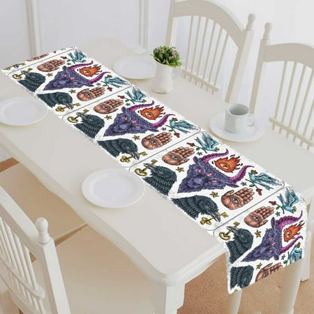 

PKQWTM old school tattoo collection Cotton and Linen Table Runner Kitchen Dining Room Supplies Size 16x72 Inch