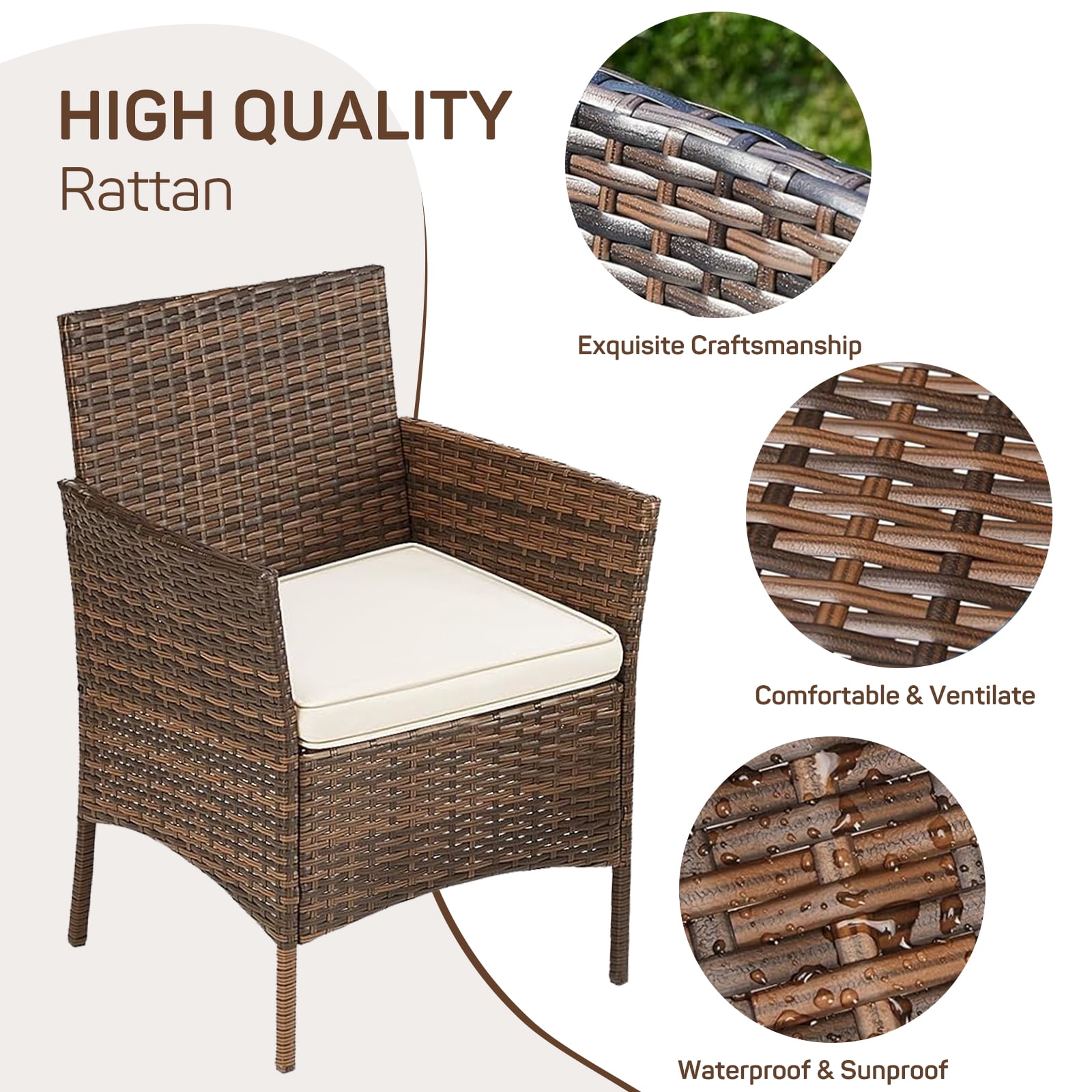 Simenmax Patio Furniture Set 3 Pieces, Outdoor Wicker Furniture with Coffee Table, Modern Rattan Patio Chairs Conversation Sets with Sofa for Garden, Terrace, Porch, Balconies, Lawns, Brown