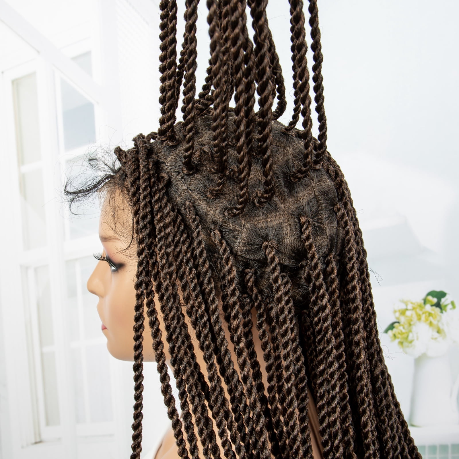 Super Long 40 Inches Twist Braided Wigs Synthetic Full Lace Frontal Wig Knotless Braiding Wigs Pre Plucked with Baby Hair for Black Women 1B/30 Color