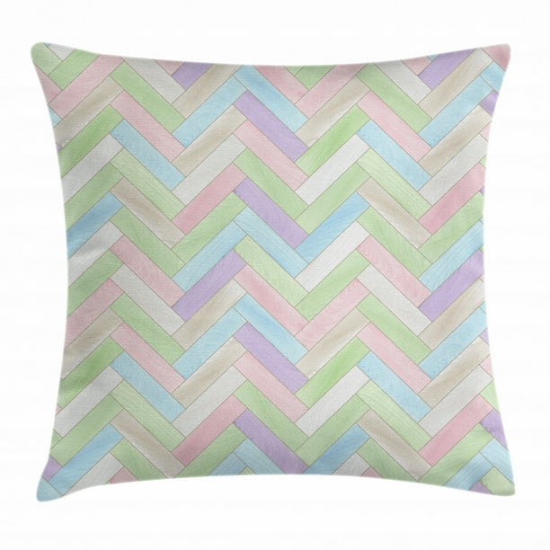 Pastel Throw Pillow Cushion Cover, Soft Colored Realistic Parquet