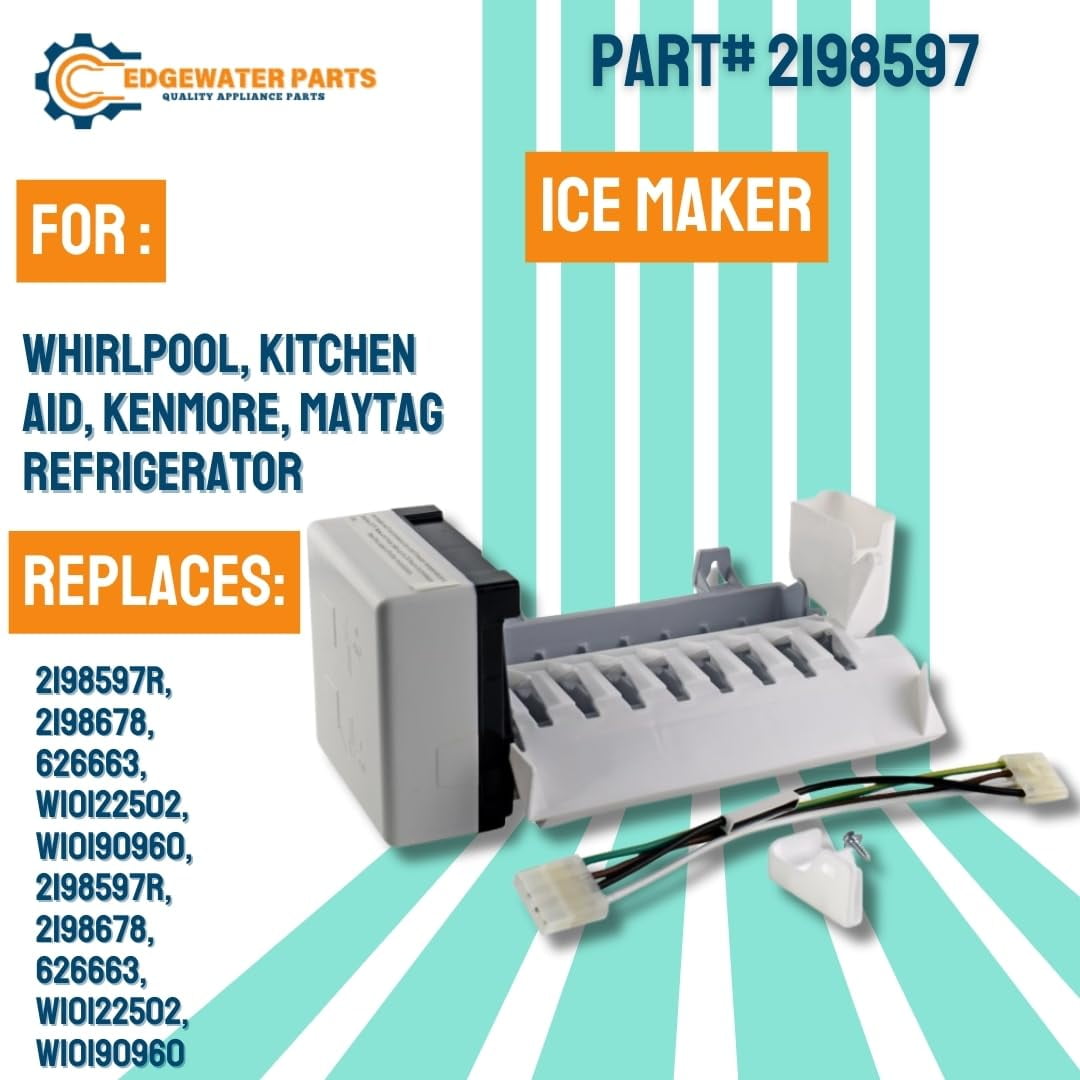 Edgewater Parts Refrigerator Ice Maker Compatible with Whirlpool Kenmore, Kitchen Aid 2198597