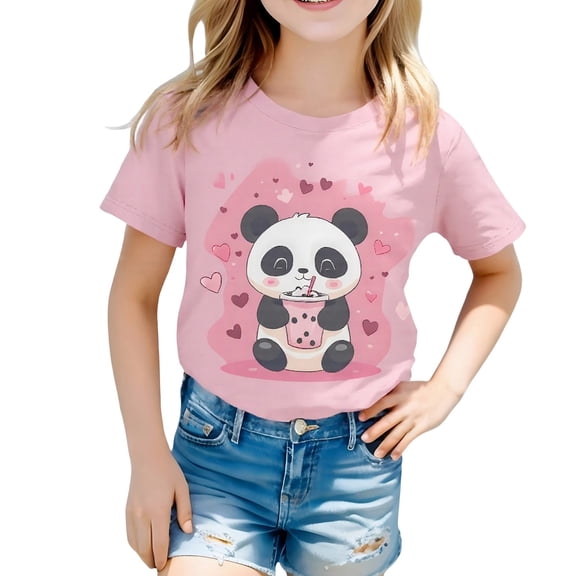 BOOMNY Toddler Girls Short Sleeve T Shirts Panda Graphic T-Shirts Loose Tee Tops, Sizes 1-2 Years
