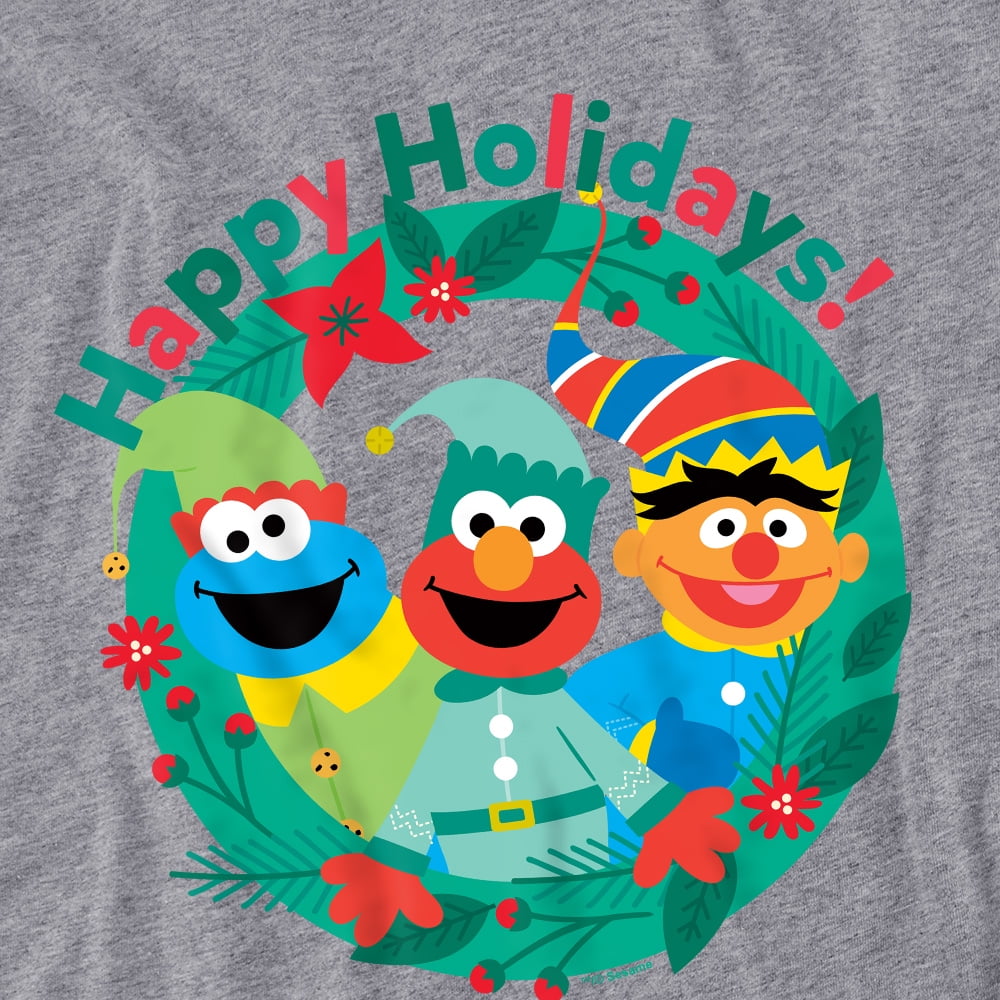 Sesame Street Happy Holiday Christmas Elves Women's Loose T-Shirt, Athletic Heather, Large
