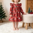 thumbnail image 2 of Girls Ruffle Long Sleeve Dress All Over Christmas Tree Printed Lightweight Cute Loose Casual Dresses, 2 of 6
