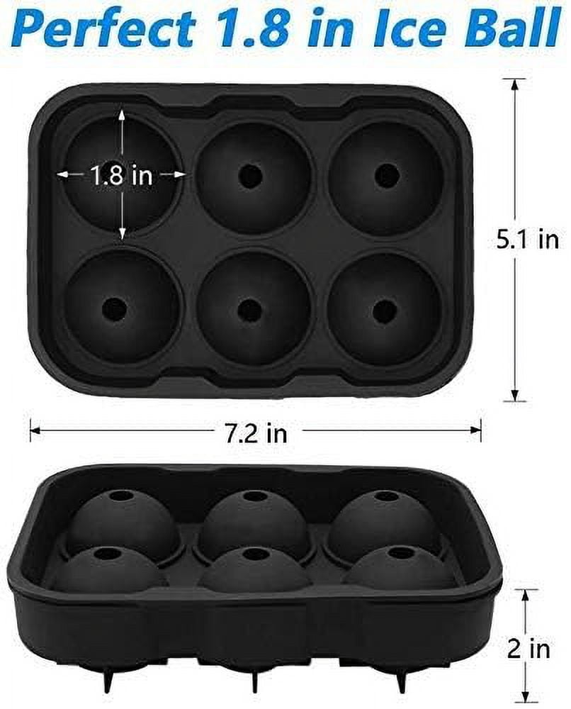 Ice Ball Maker with Lid & Large Square Ice Cube Maker for Whiskey, Cocktails and Homemade, Keep Drinks Chilled (2 Pack Round+Square - Black)