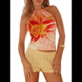 thumbnail image 1 of Top Corto Sin Mangas con Cuello Halter Y2K para Mujer, Estampado Floral, Espalda Abierta, Estilo Urbano de Verano Amarillo L, 1 of 9