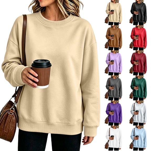 IAJDKMEK Sweatshirts for Women Loose Fit Round Neck — Long Sleeve Top, Fall Tops for Women Solid Casual Wear