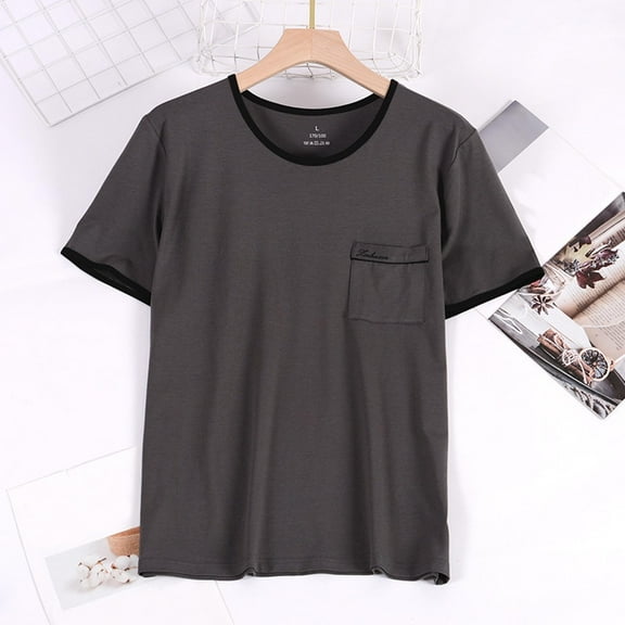 L-4X Big & Tall Pajama T-Shirts for Men with Pocket Plus Size Short Sleeve Tees Tops Mens Casual Pullover Crewneck Loungewear Tshirts 2025