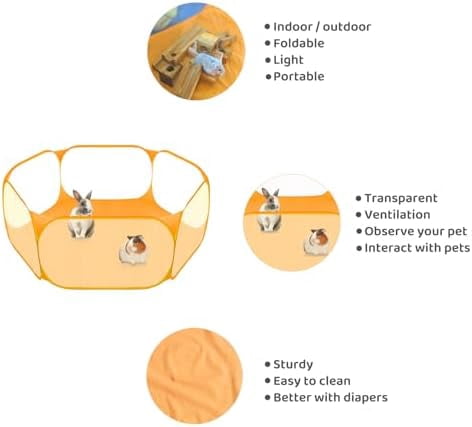 Small Animal Playpen, Pop-Up Portable Play Yard for Guinea Pigs, Rabbits, Hamsters, Hedgehogs, Foldable Exercise Fence with Breathable Mesh for Indoor Outdoor Use
