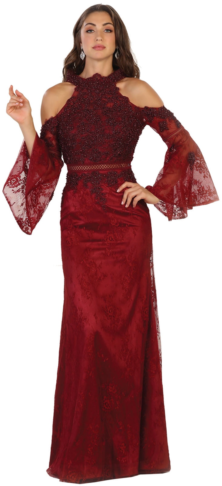 long gown with bell sleeves