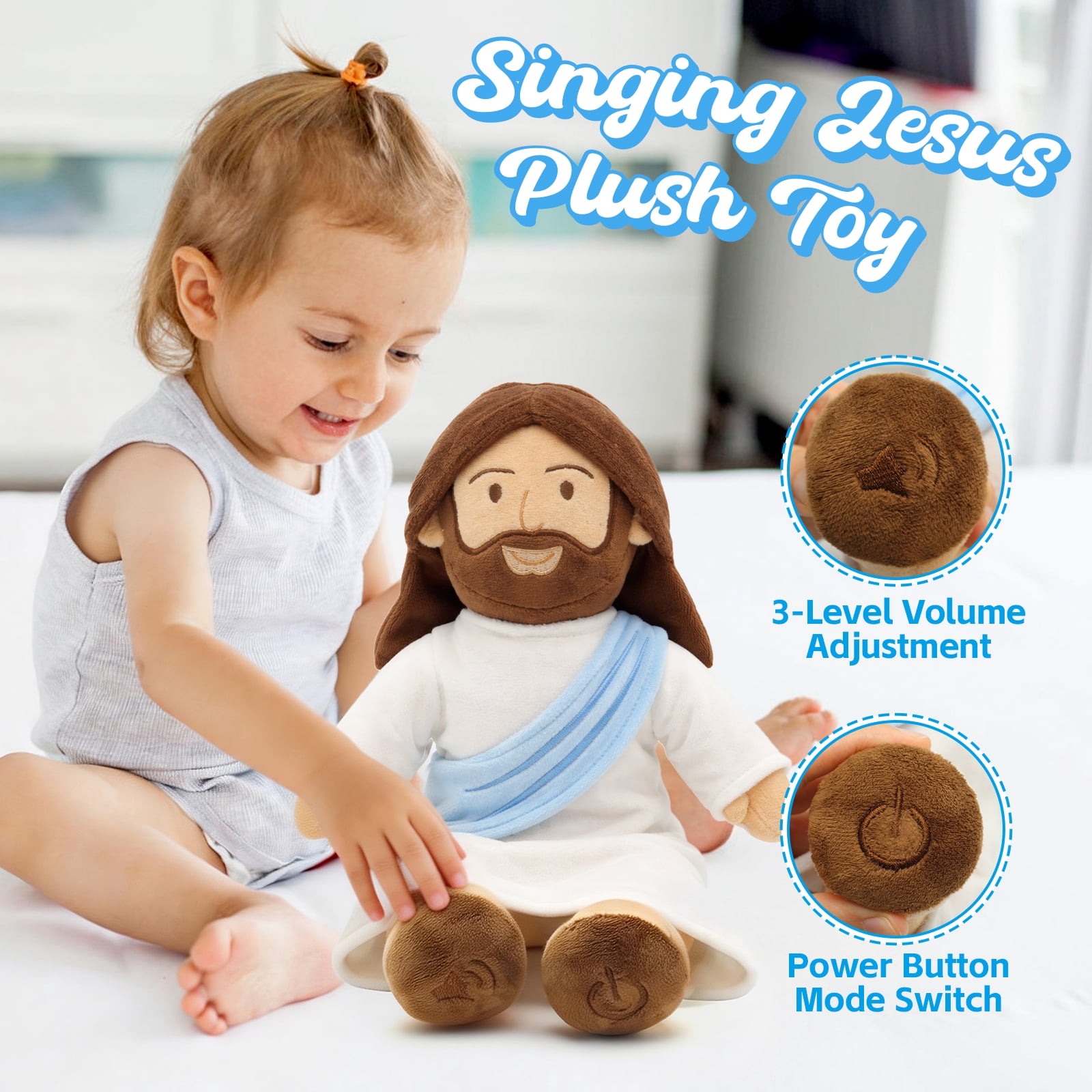 14" Jesus Plush Talking Doll,Jesus Stuffed Doll Plushie Speaks Bible Verses Story Bible Songs Religious Gift for Kids Easter Christmas