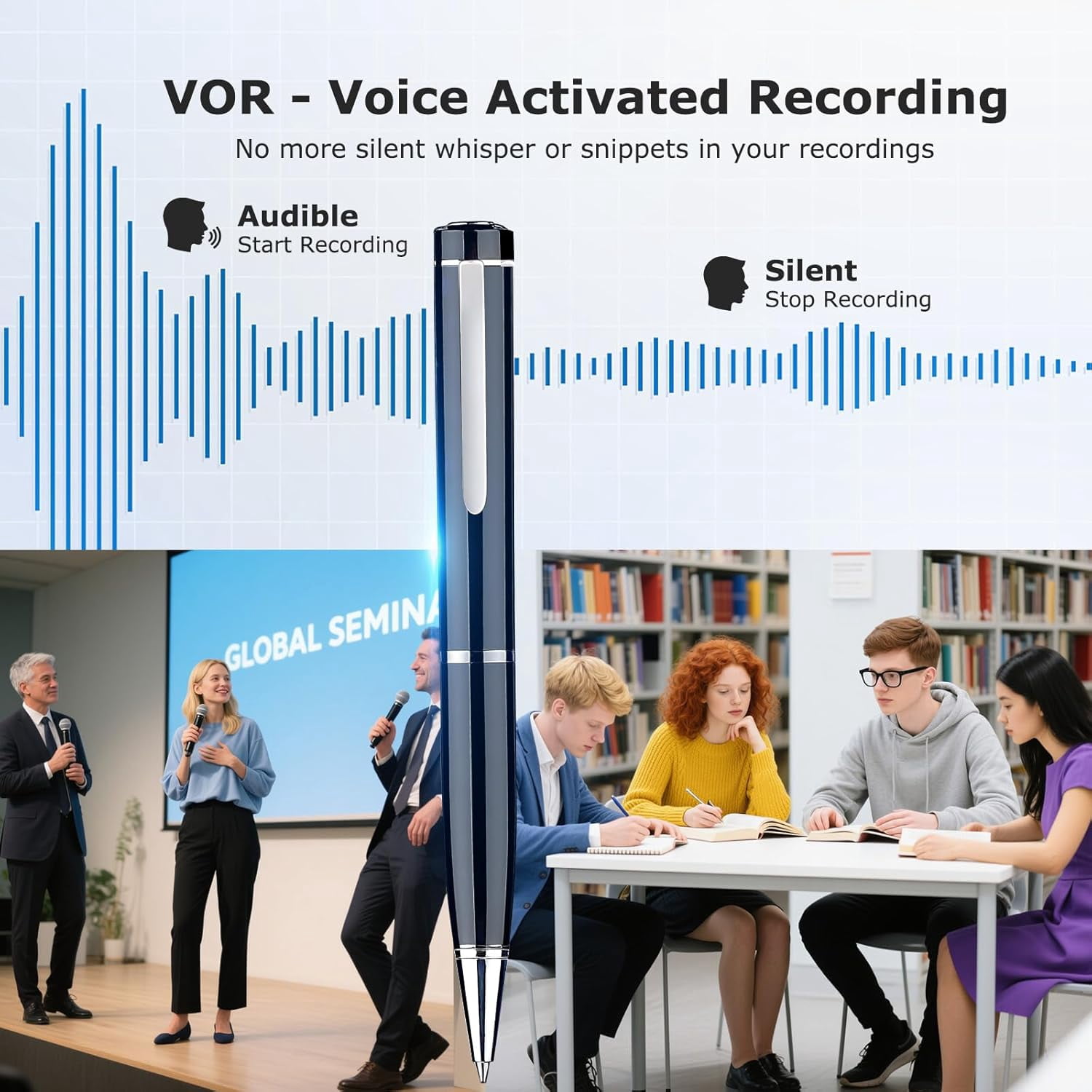 64GB Digital Voice Recorder, Audio Recorder Pen with 25H Battery Life, Playback & Voice Activation Recording Device, Voice Activated Recorder with AI Noise Reduction for Lectures/Meetings/Interviews