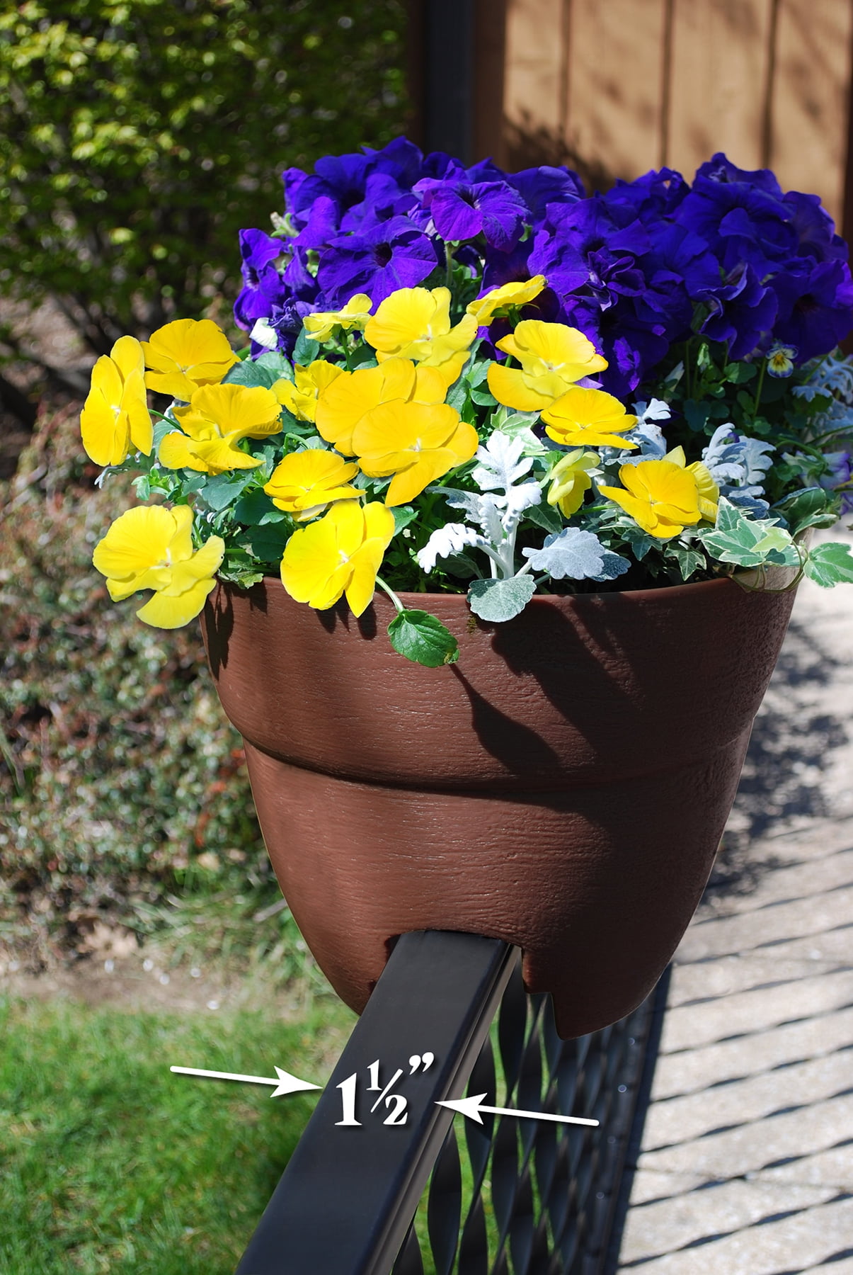 Bloomers Railing Planter with Drainage Holes – 24" Weatherproof Resin Planter – Brown