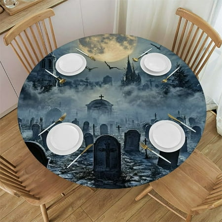 

Autua Full Moon Round Tablecloth 100% Polyester Stain-Resistant Washable for Indoor Outdoor Restaurants Weddings Parties Halloween Waterproof 46 -50