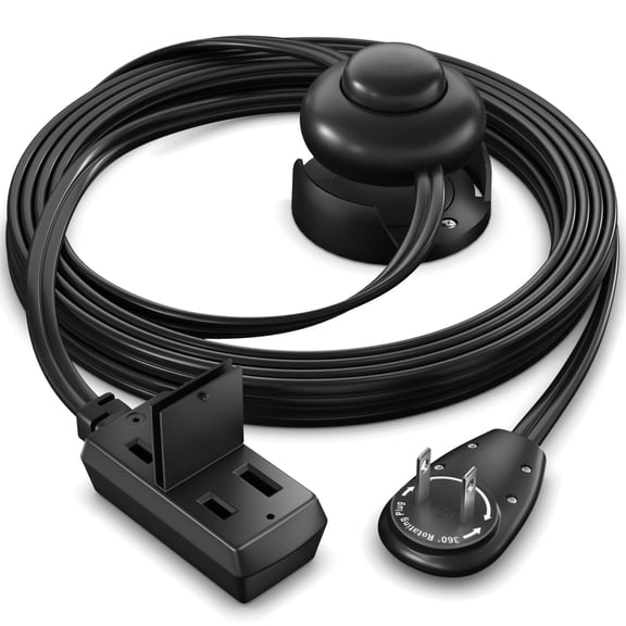 Maximm 8-Foot Extension Cord, 2-Prong Flat Plug with On/Off Foot Switch and Cradle, 16 AWG, Indoor Power Cord, Black
