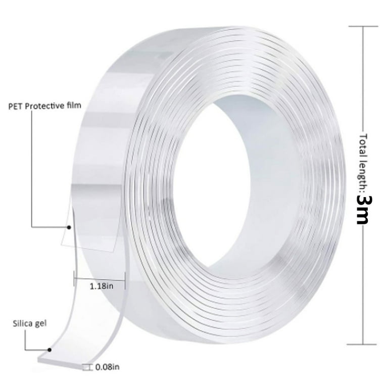 Double Sided Tape Heavy Duty Removable Mounting Tape Picture Hanging Strips  Poster Tape for Walls Adhesive Transparent Tape for Carpet Rug Household  O2Rolls(1.18inx6.5ft+0.39inx6.5ft)