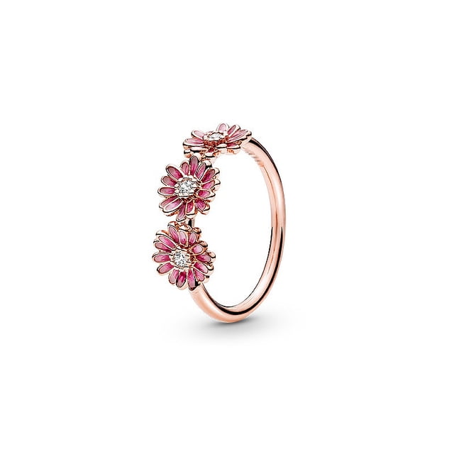 Anillo De Regalo Romántico Con Flor De Melocotón Rosa Margarita Símbolo Eterno + Bolsa De Franela