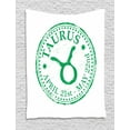 thumbnail image 1 of Zodiac Taurus Tapestry, Grunge Looking Graphic Rubber Stamp Design Vintage Stars and Sign, Wall Hanging for Bedroom Living Room Dorm Decor, 40W X 60L Inches, Fern Green and White, by Ambesonne, 1 of 2