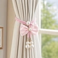 thumbnail image 5 of Voglyf Adjustable Curtain Tiebacks 2 Pack, No Drill Cute Bow Rope Holdbacks, Satin Bow Pearl Decorative Curtain Cords, Hand‑Woven Rope Curtain Tie Backs for Window Curtain Decoration,Pink, 5 of 8