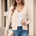 thumbnail image 4 of felwors Women's V Neck Long Sleeve Scalloped Knit Cardigan Lightweight Soft Sweater Beige, XXL, 4 of 8