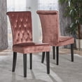 thumbnail image 2 of GDF Studio Villere Contemporary Tufted Roll Top Dining Chairs, Set of 2, Blush Velvet and Dark Brown, 2 of 12