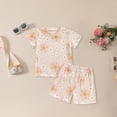 thumbnail image 2 of Wxirdiow Toddler Girls Clothes Kid Toddler Girl Clothes Summer Ruffle Sleeve Graphic Shirt + Shorts Summer Outfits Set Beige Size,12-18 Months, 2 of 6