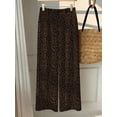 thumbnail image 3 of Women Drawstring Elastic Waist Wide Leg Pants, Leopard Print Flowy Trousers for Summer Beach Vacation, 3 of 7