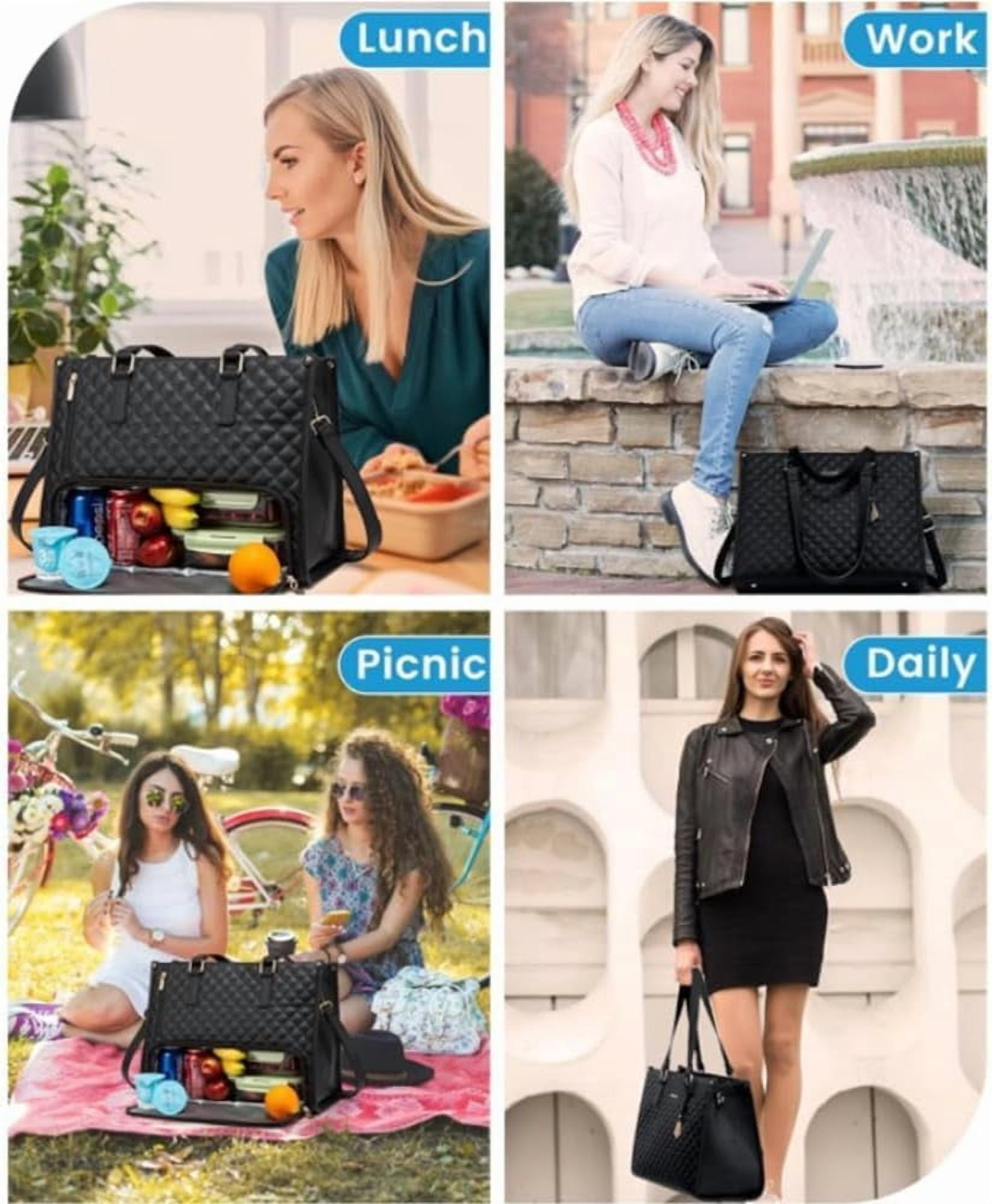 2 in 1 Tote Bag Lunch Bag Combo, 2 in 1 Lunch Tote Bag for Women, 15.6 Inch Tote Bag With Lunch Compartment, Tote for Laptop Bag Storage Pocket, Office Business Travel
