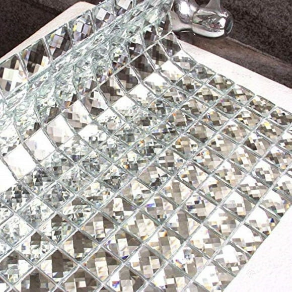 Diflart Glass Mirror Mosaic Tile 12x12 Inch Crystal Diamond 3/4 inch Mosaic for Wall Kitchen Backsplash Liner Christmas Decorative Tile Pack of 20 Sheets