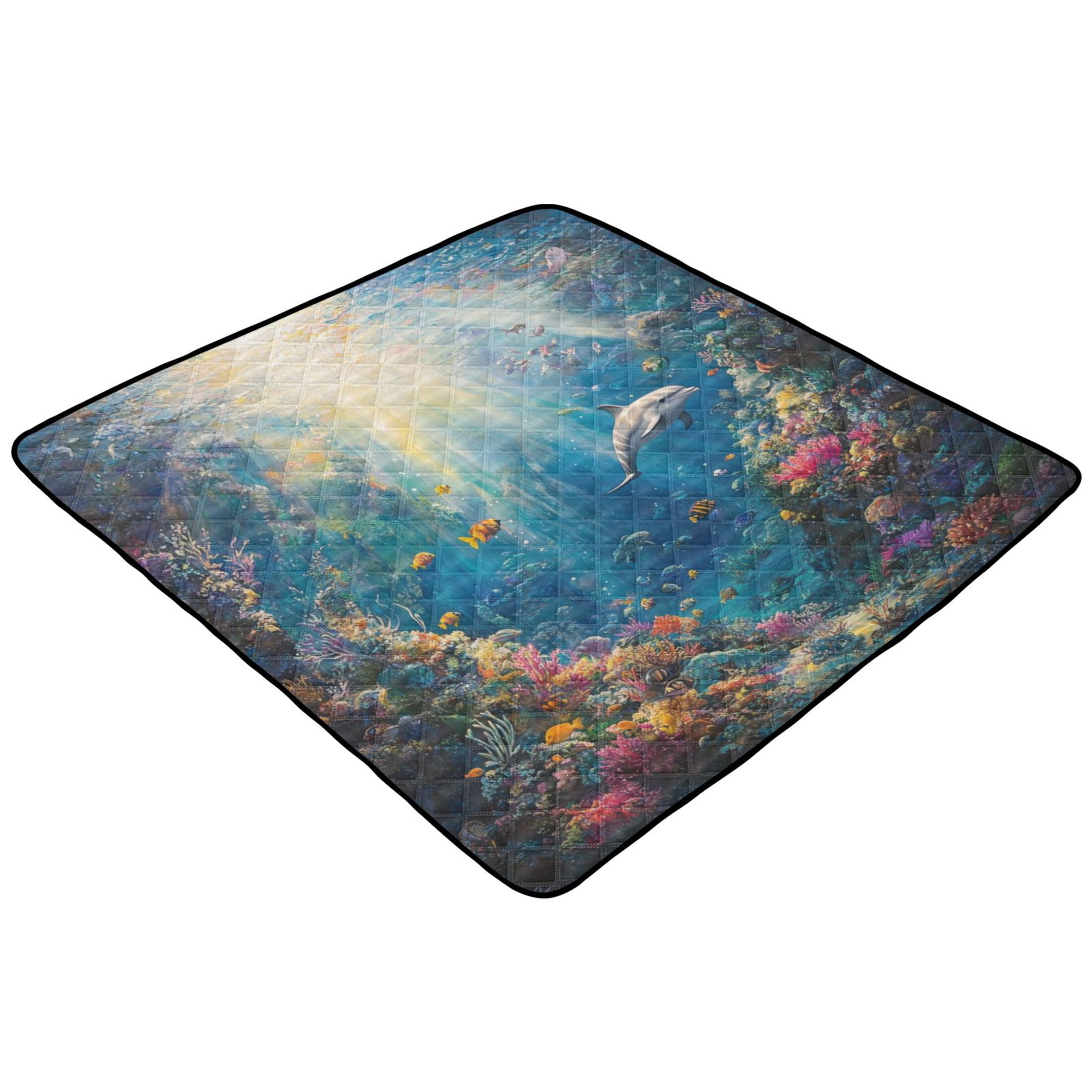 WOBOGO Underwater World Baby Playmats Extra Large Waterproof Rollable Activity Pads for Toddlers 50×50inch