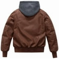 thumbnail image 2 of KVE Boy's Faux Leather Jacket Windproof Fleece Lined Warm Winter Coat Kids Bomber Outerwear PU Motorcycle Hooded Jacket Camel 4-5, 2 of 9