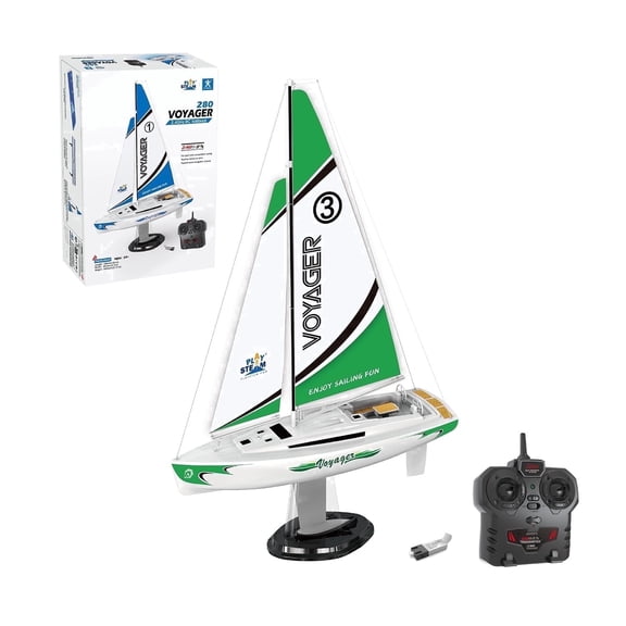 PLAYSTEAM Voyager280 STEM Educational 2.4GHz RC Sailboat, Wind-Powered Remote Control Boat Toy with Adjustable Sail and Rudder, Green