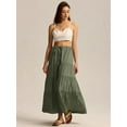 thumbnail image 6 of Deliqiba Women Tiered Long Skirts Pleated A Line Adjustable Elastic Waist with Drawstring Flowy Long Skirt  Green S, 6 of 9