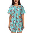 thumbnail image 1 of Balery Sea Otters Family In Blue Water Conjunto de Pijama para Mujer con Estampado, Dos Piezas de Manga Corta y Shorts, Ropa de Dormir Suave con Cuello Redondo y Bolsillos-XX-Large, 1 of 6