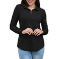 thumbnail image 4 of Uvplove Womens Tops Dressy Casual Fall Long Sleeve V Neck Shirts Waffle Zipper Collar Polo Shirts Blouses Black-L, 4 of 8