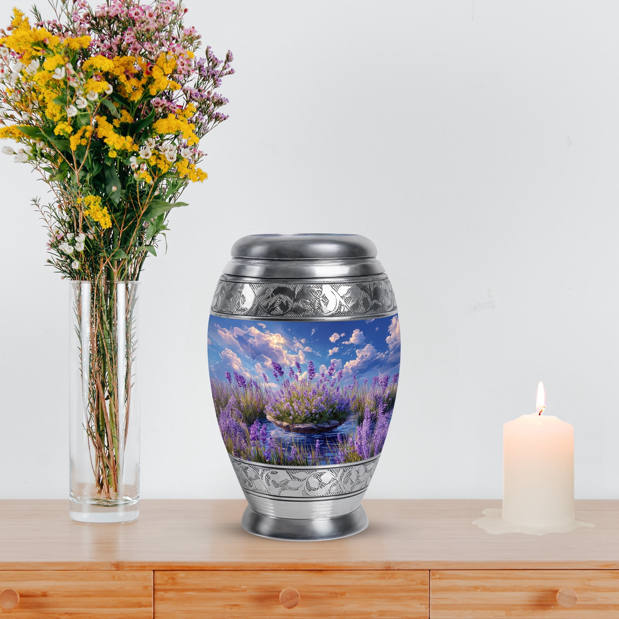 MUKTIVE Lavender Grass Burial Urn for Ashes Adult Male, Sky Blue Urn for Ashes for Women, Keepsake Cremation Urns for Men, Handcrafted Decorative Clouds Urns for Mom & Dad, 3 Inch