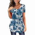 thumbnail image 1 of ICHUANYI Clearance Women's Summer Printed TopRound Neck Button Pleated Short Sleeve Tops(Blue, XL) ICHUANYI WER2023081504742, 1 of 6