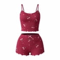 thumbnail image 2 of Naotn Women Rib Knit Pajama Sets for Women Graphic Print Cropped Camisole and Ruffle Hem Shorts Casual Satin Lounge Set, 2 of 8