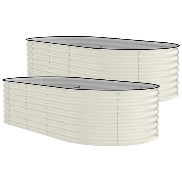 Heavy-Duty Galvanized Raised Garden Bed – 8x4x2 ft Steel Planter Box, Rust-Resistant, Bottomless Oval, Easy Assembly, Weather-Resistant – Beige with Anti-Cut Strips, 240x120x60cm