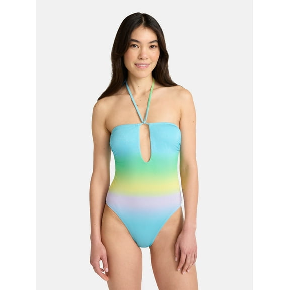 No Boundaries Tie Neck One Piece Swimsuit, Women’s